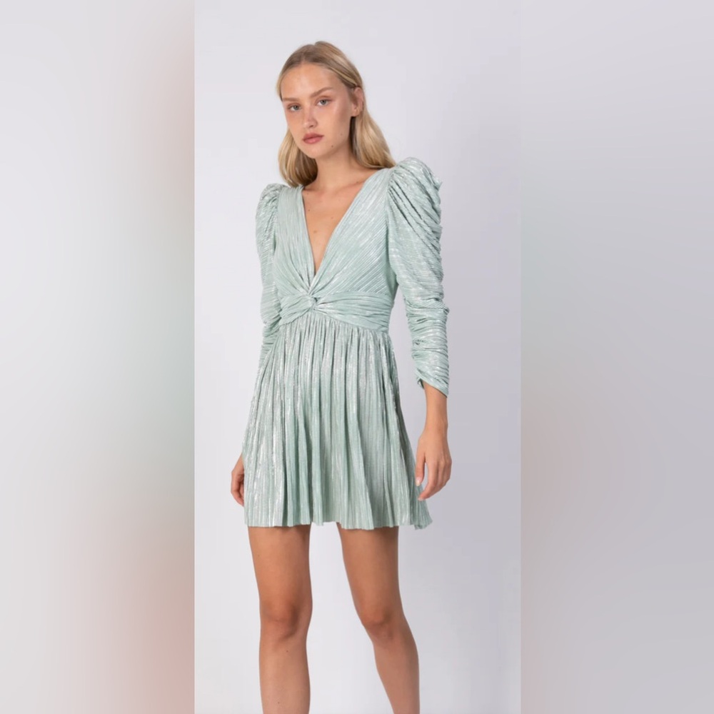 Sabina Musayev Mint Green Pleated Mini Dress